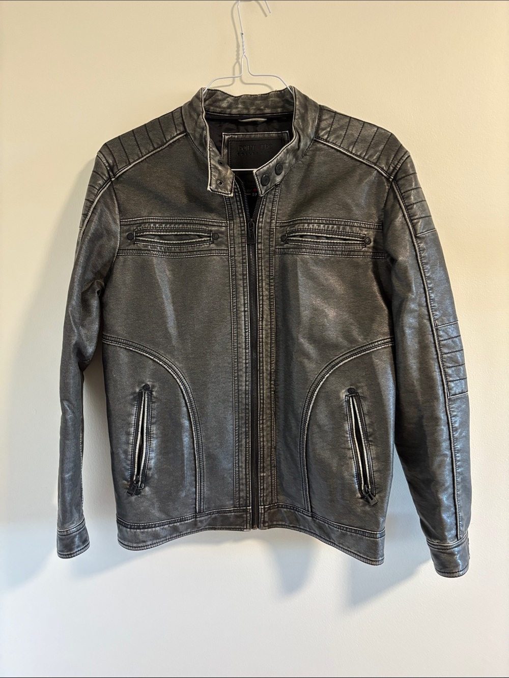 FREE WITH PURCHASE Point Zero Men's Gray Faux Leather Biker Jacket S